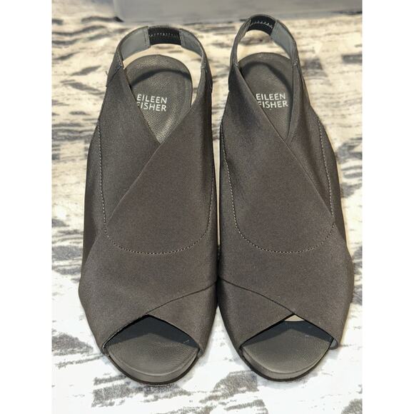 Eileen Fisher Women's Gray Sling Back Open Toe Wedge Sandals SZ 9.5 - Picture 1 of 11